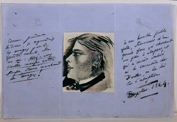 Página de manuscrito con retrato de Berthe, la última amante de Baudelaire, Bruselas 1864